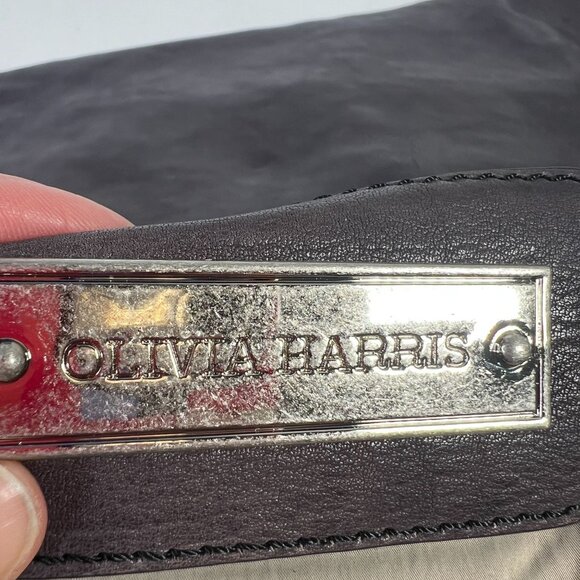 Olivia Harris Large Leather Flap Crossbody Bag Top Handle Croc Two Tone Brown - Picture 15 of 16